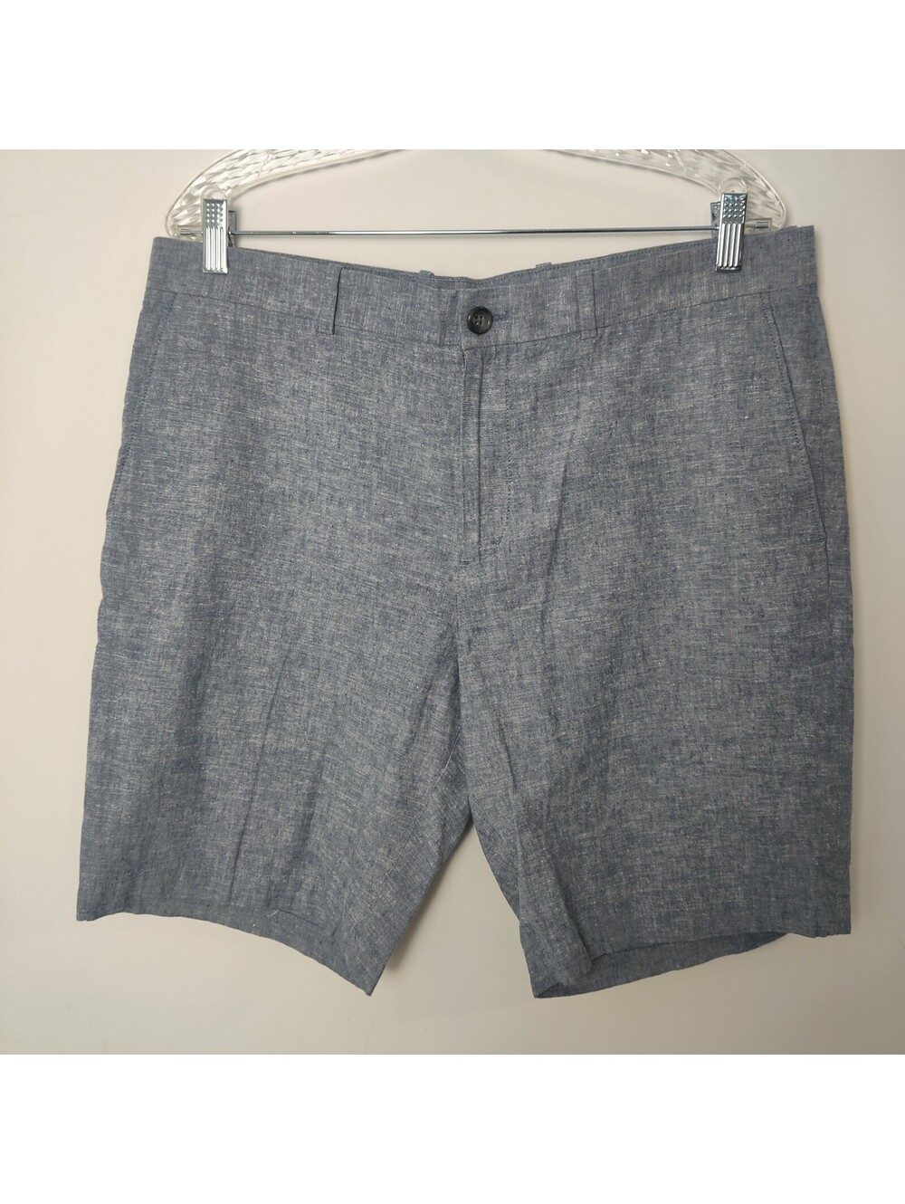 Perry Ellis Linen Blend Slate Blue Chambray Flat Front Shorts Men's 34